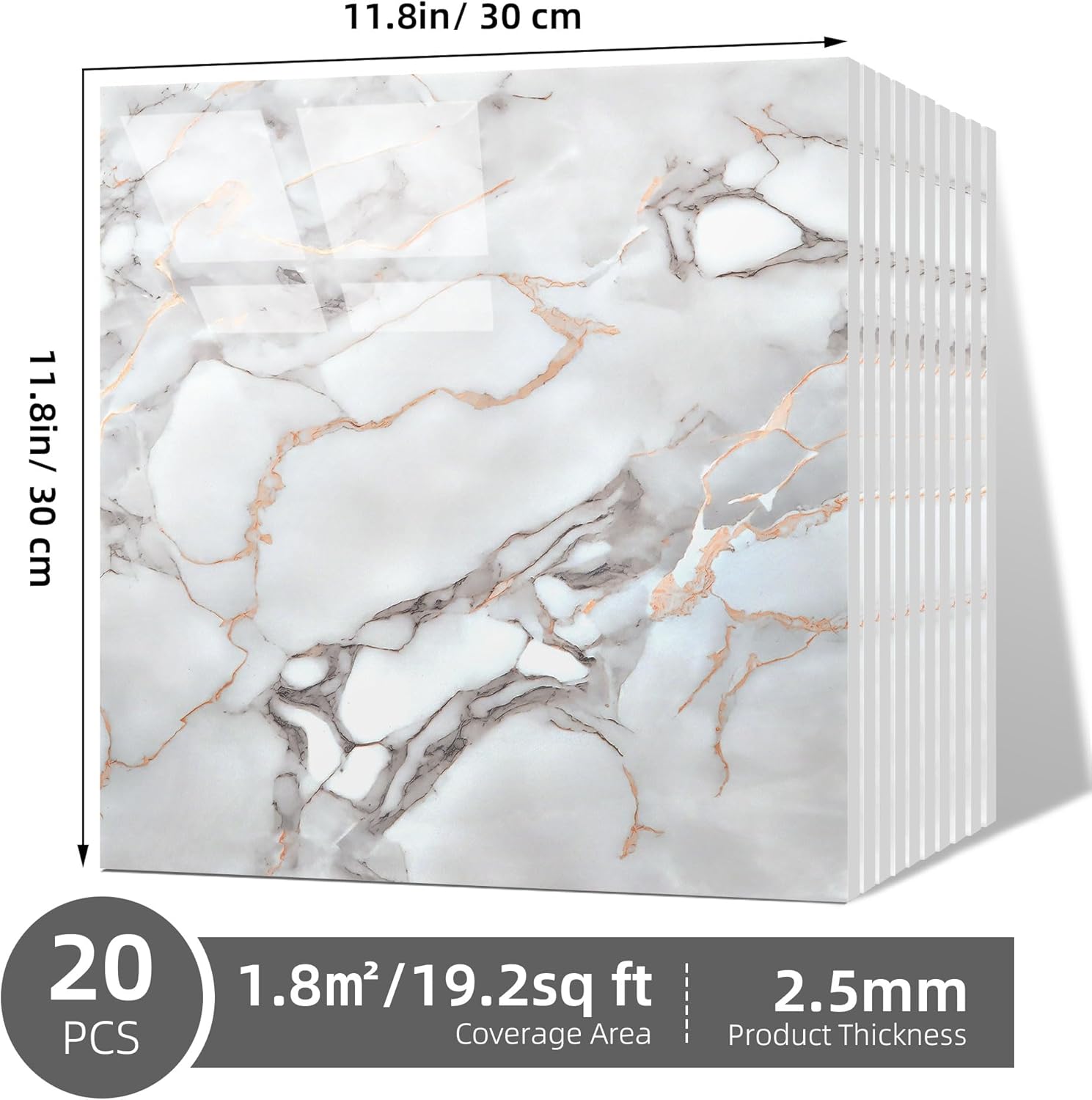 Vieshful 20pcs Peel and Stick Backsplash Tile，12"x12" Self Adhesive Marble Tile for Wall, PVC Waterproof Shower Wall Panels, Back Splash Stick on Tiles for Kitchen Bathroom Living Room, Not Real Tile