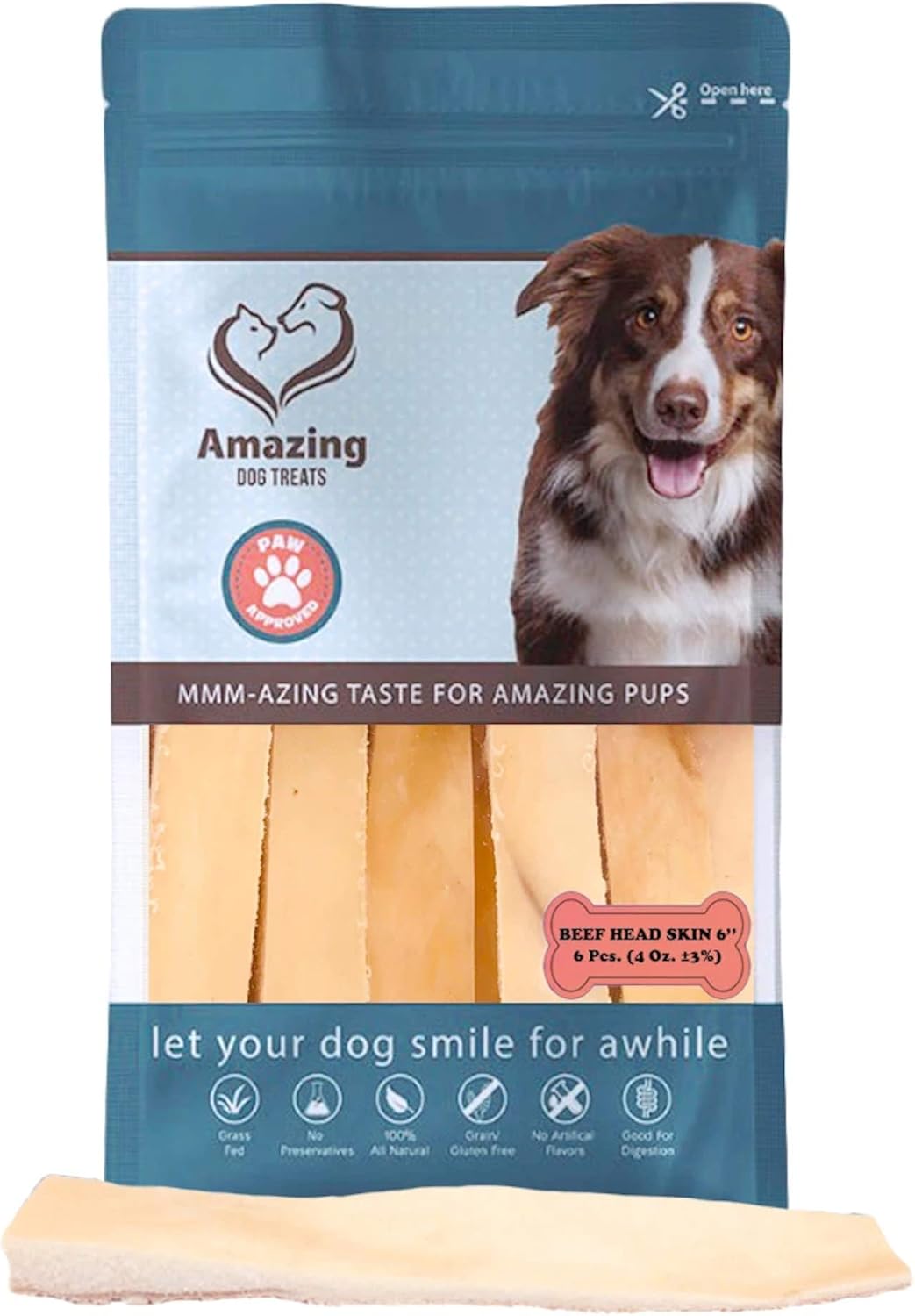 Amazing Dog Treats Beef Cheek Strips Premium Dog Chew (6