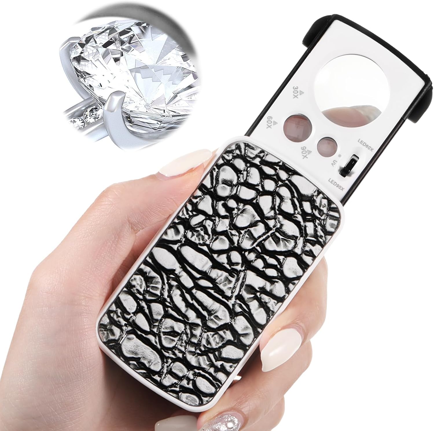 Jewellers Eye Glass Diamond Loupe Led Lighted Pocket Magnifier 30x 60x