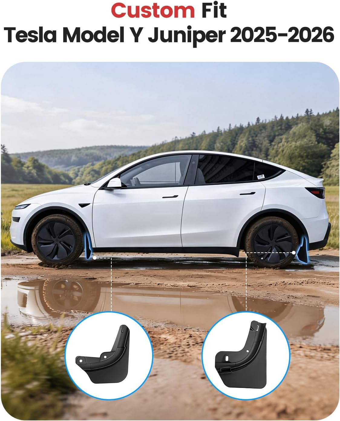 Xprite 2026 New Tesla Model Y Juniper Mud Flaps 2025-2026, Precision Fit No Drilling Splash Guards, All Weather Mudflaps Protect Paint Tesla Exterior Accessories, Front & Rear Set of 4