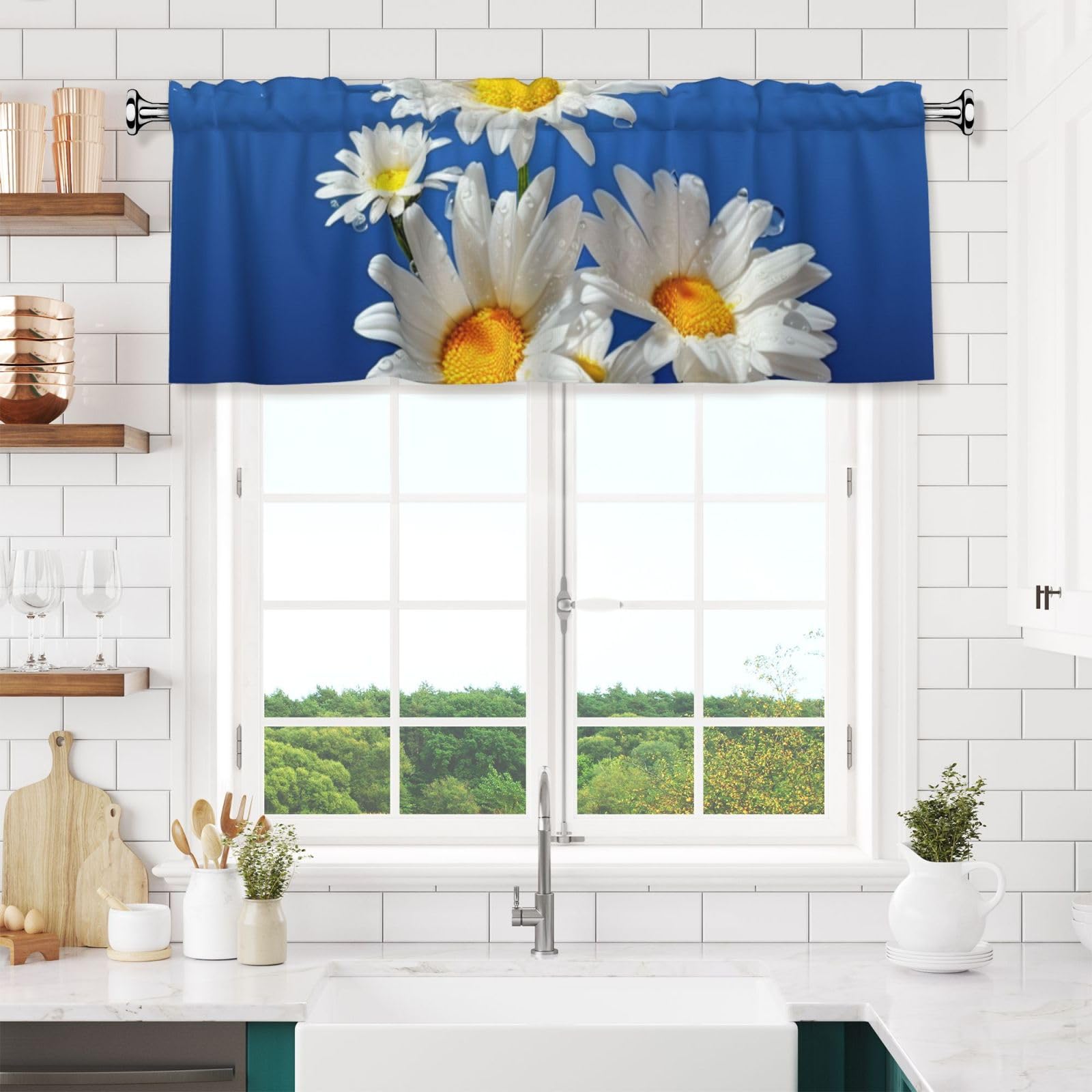Anceky Valances Curtain for Kitchen Beautiful Daisy Window Valance Bedroom Curtain Topper Valance Spring Window Valance Curtains Rod Pocket 54x18 Inch
