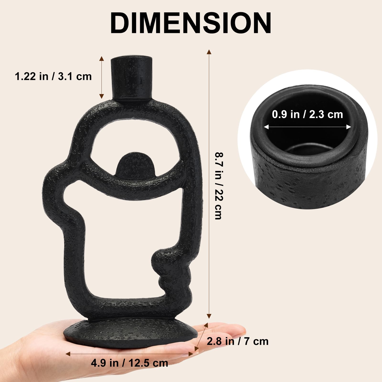 Portavelas cónico decorativo con cara – Moderno candelabro abstracto creativo para centro de mesa, soporte negro mediano para velas para decoración del hogar, comedor, fiesta, cumpleaños, regalos de