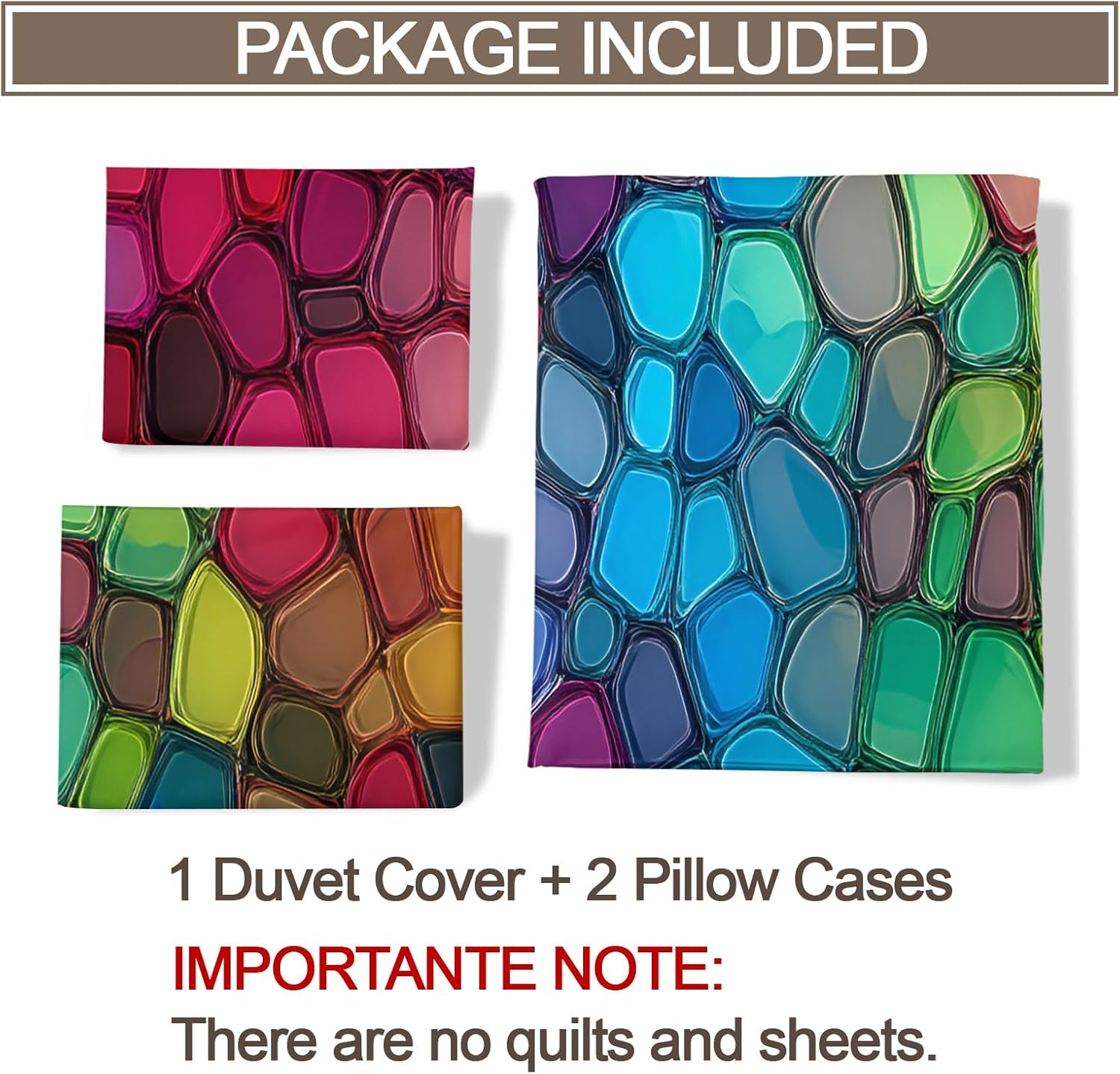 Geometric Duvet Cover, Rainbow Bedding Set Cover for Kids Boys Girls Teens, Reversible Stained Glass Duvet Cover with Zipper Closure and 2 Pillow Shams, Twin Size 68"x90"