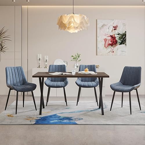 Miniatura 9 de CLIPOP Juego de 4 sillas de comedor de piel sintética con asiento tapizado, cojín cómodo con respaldo alto, pata de metal, silla auxiliar de cocina