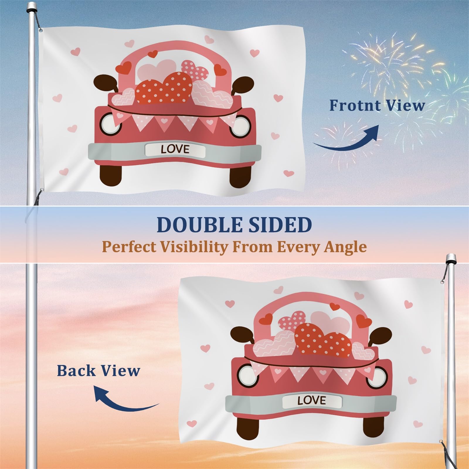 Aoihrraan Love Flag 150x250cm Bandera Rosa De Coches De Dibujos Animados Amor Celebración Aire Libre Pancarta Bandera Decorada Para Fiestas Porche Jardín Familiar Con 2 Sólidos Anillos De Protección