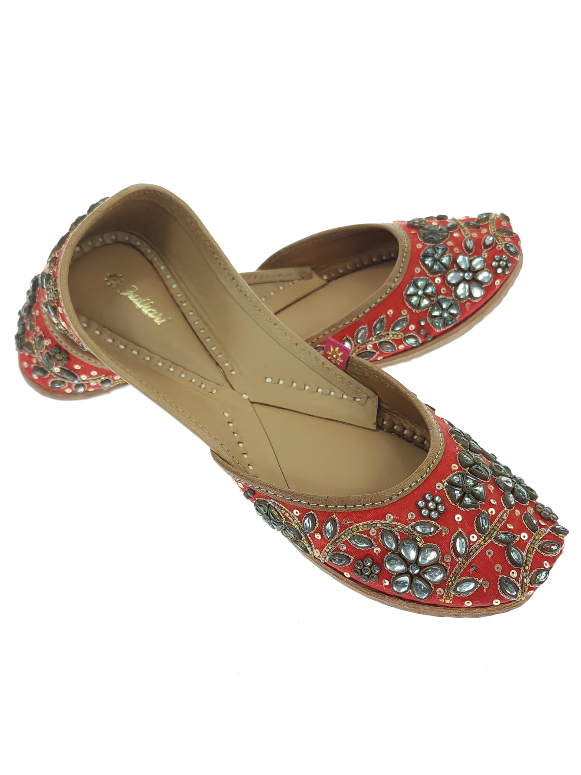 fulkari Women's Allium Gold Toned Genuine Soft Leather Jutis | Bite and Pinch Free Juttis | Punjabi Formal Jutti | Girl's Wedding Flat Ladies Mojari | Bridal Ethnic Juti |-picture-15
