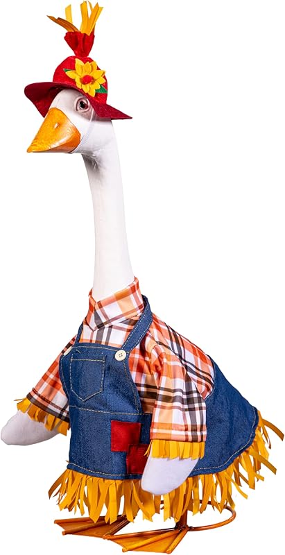 Evergreen Giddy the Porch Goose Outfit Ropa de espantapájaros, Ropa de trajes de otoño para estatuas de ganso de jardín de 21"