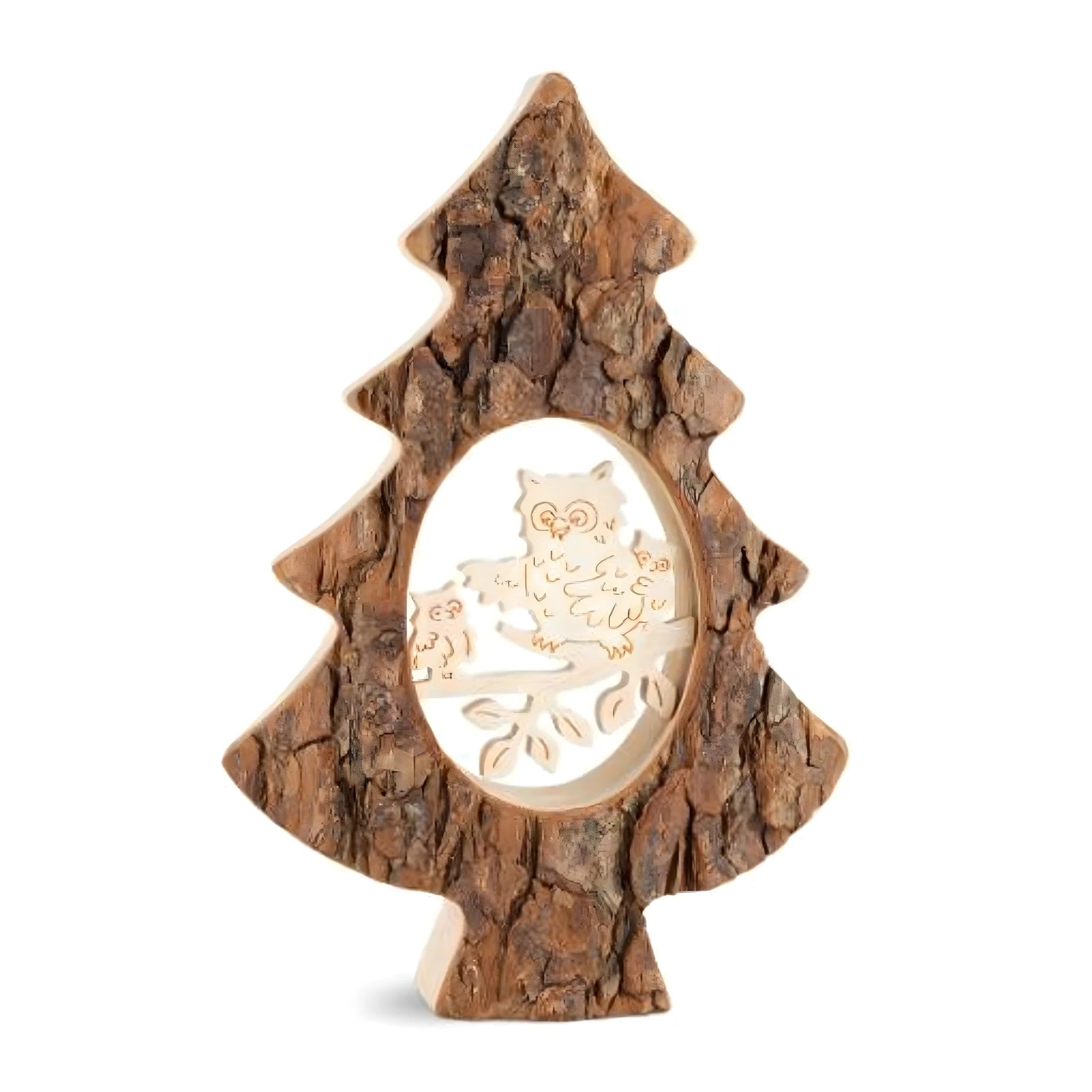 Dolfi | Bark Tree with Carved Owls 10 cm | Natural Wood in Val Gardena | Nativity Figure