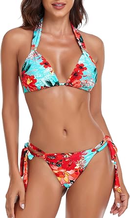 RELLECIGA Women Triangle Bikini Set High Cut Thong Two Piece Swimsuit