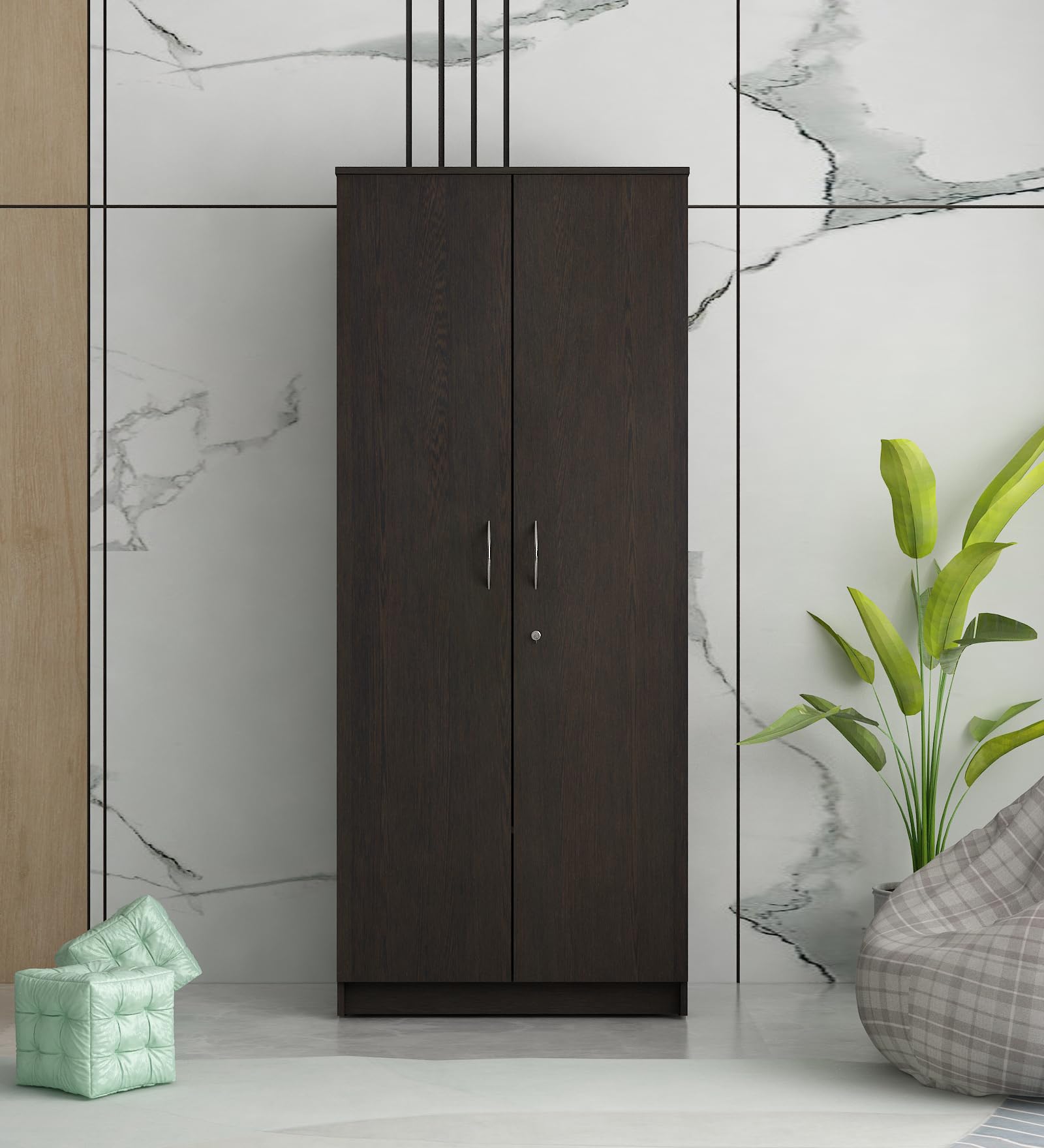 Cambridge 2 Door Wardrobe | Engineered Wood Multipurpose Cupboard | 5 Shelves with 2 Drawers | Dark Wenge | Knock Down-image-44