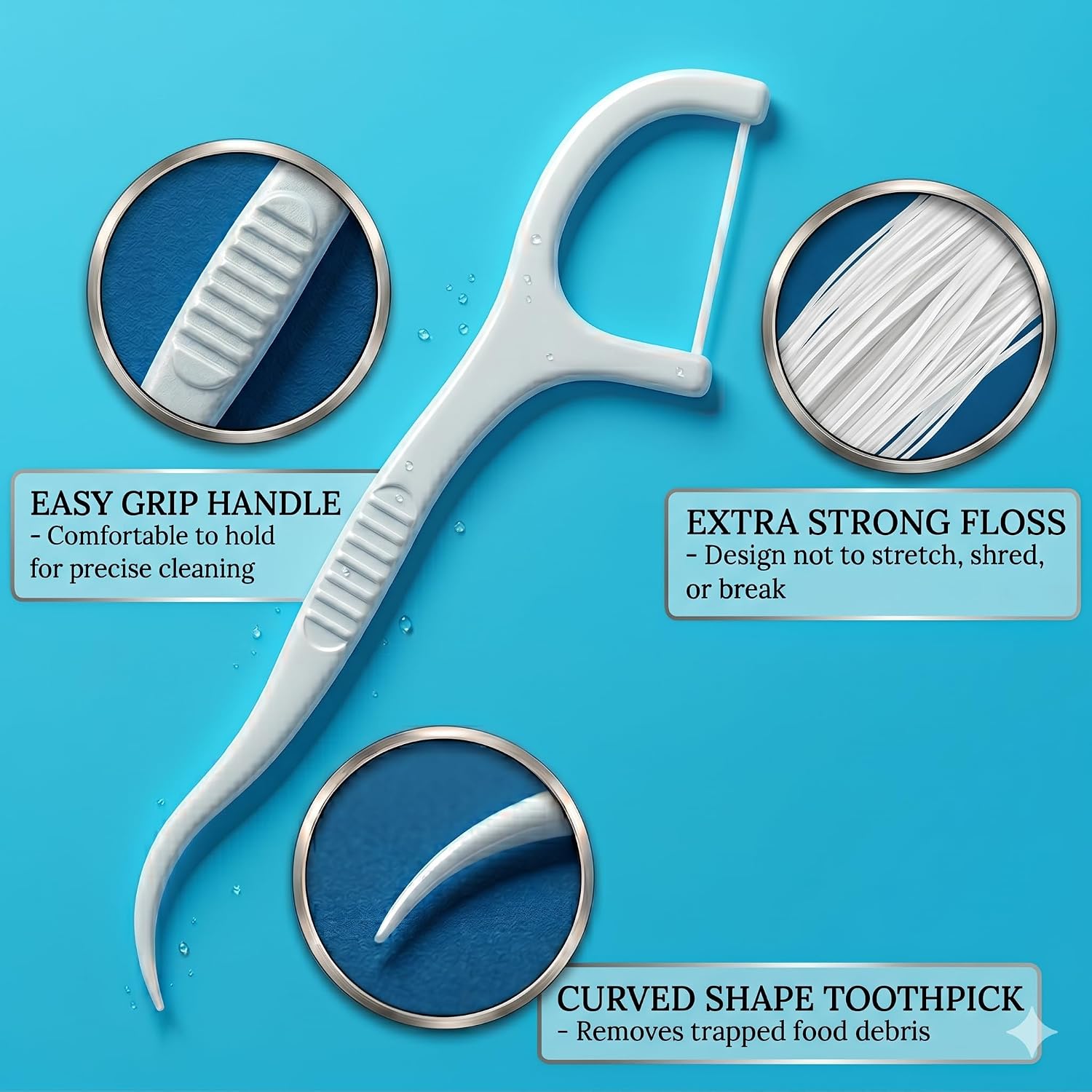 Unflavored Floss Picks, 500 Count (10 Packs of 50), Single Strand Dental Flossers for Tight Teeth, Shred-Resistant Flavor-Free Floss Toothpicks for Sensitive Gums Care