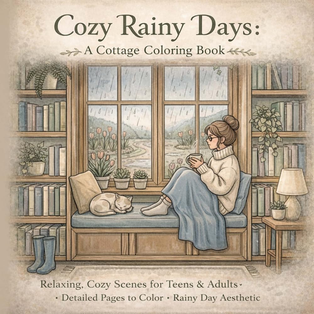 Cozy Rainy Days: A Cottage Coloring Book: Relaxing, Cozy Scenes for Teens & Adults • Detailed Pages to Color • Rainy Day Aesthetic