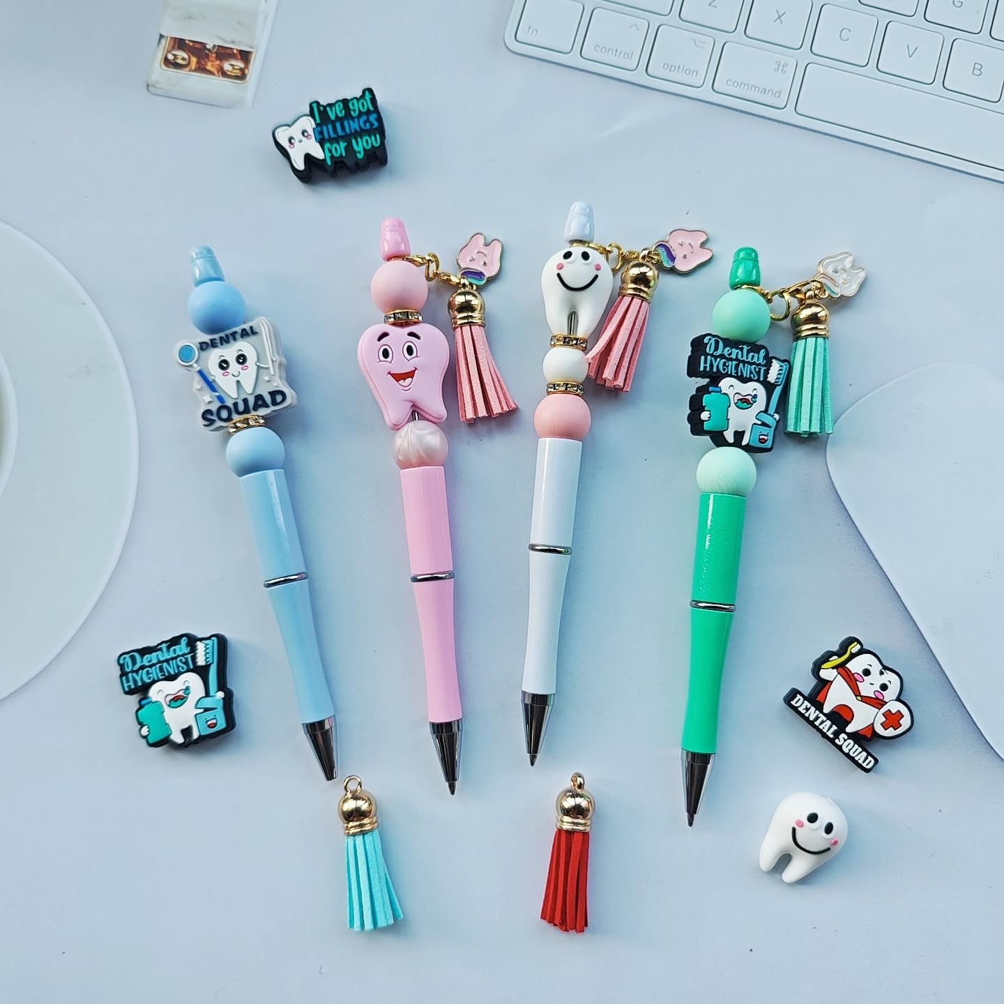 JNwhy DIY Beadable Ballpoint Pens, Black Ink, Medium Point, Multicolor, 12 Pieces (Dental Set)