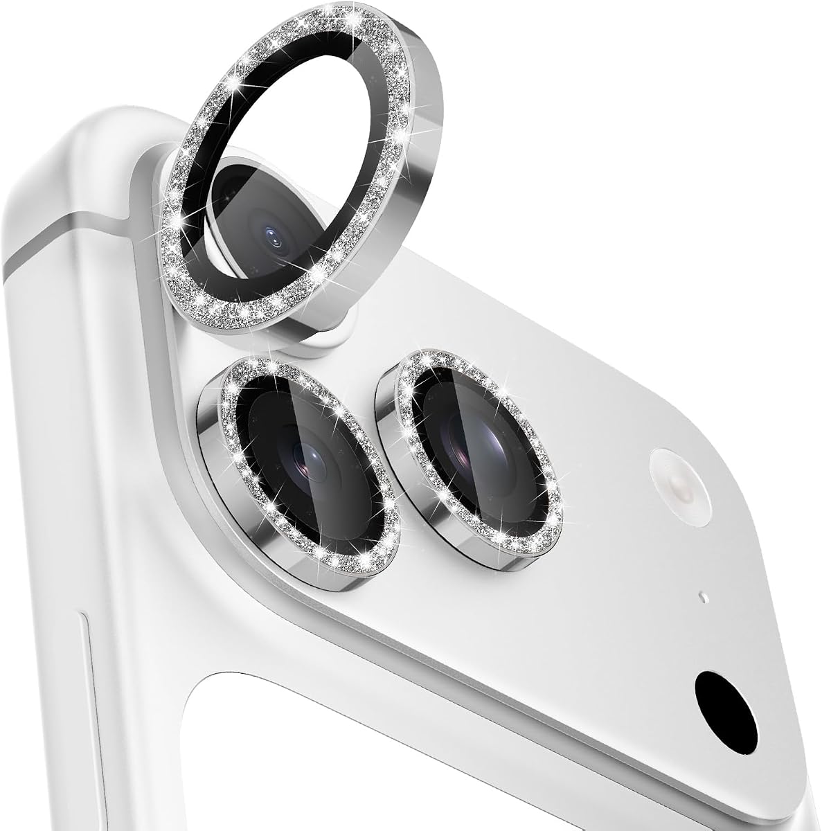 CloudValley Glitter Camera Lens Protector for iPhone 17 Pro/iPhone 17 Pro Max, HD Clear Tempered Glass, Shatterproof Metal Sparkle Lens Cover, Easy Installation Bubble-Free, Bling Silver Gray