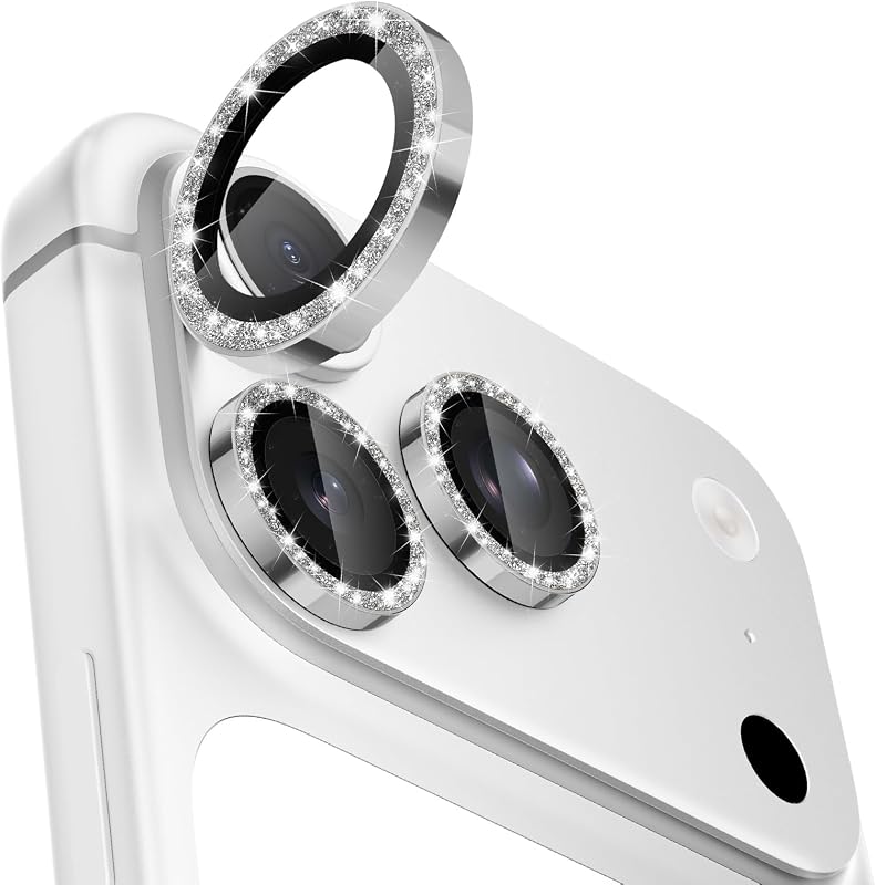 CloudValley Glitter Camera Lens Protector for iPhone 17 Pro/iPhone 17 Pro Max, HD Clear Tempered Glass, Shatterproof Metal Sparkle Lens Cover, Easy Installation Bubble-Free, Bling Silver Gray