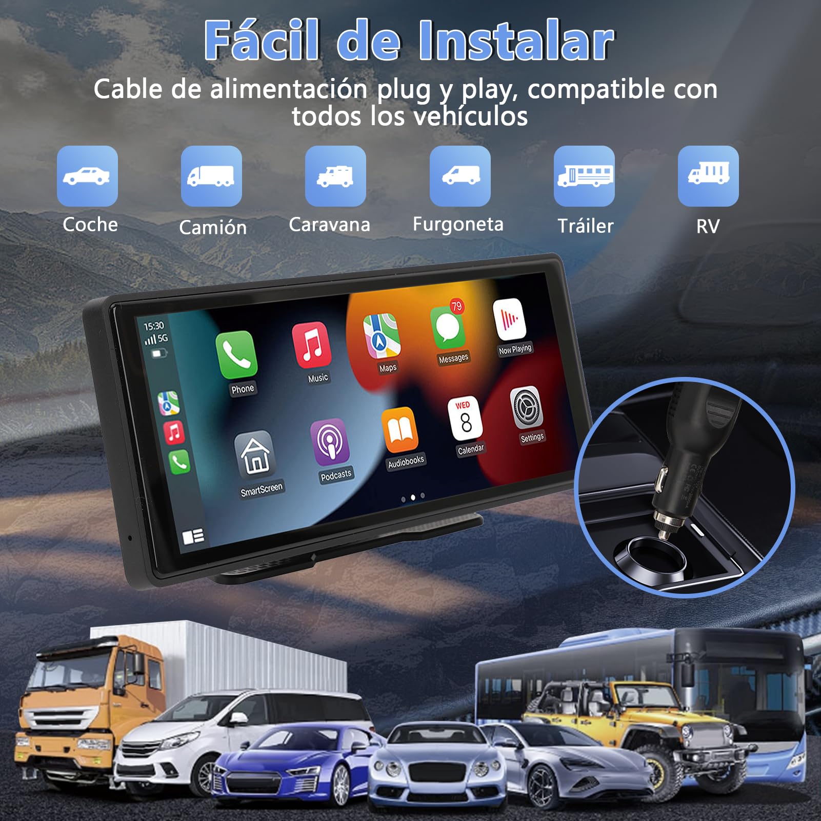 Pantalla Táctil Coche 10.26 Pulgadas, Navegación GPS, Estéreo para Automóvil Compatible con CarPlay, Android Auto, Bluetooth, Control por Voz, GPS, AUX y FM