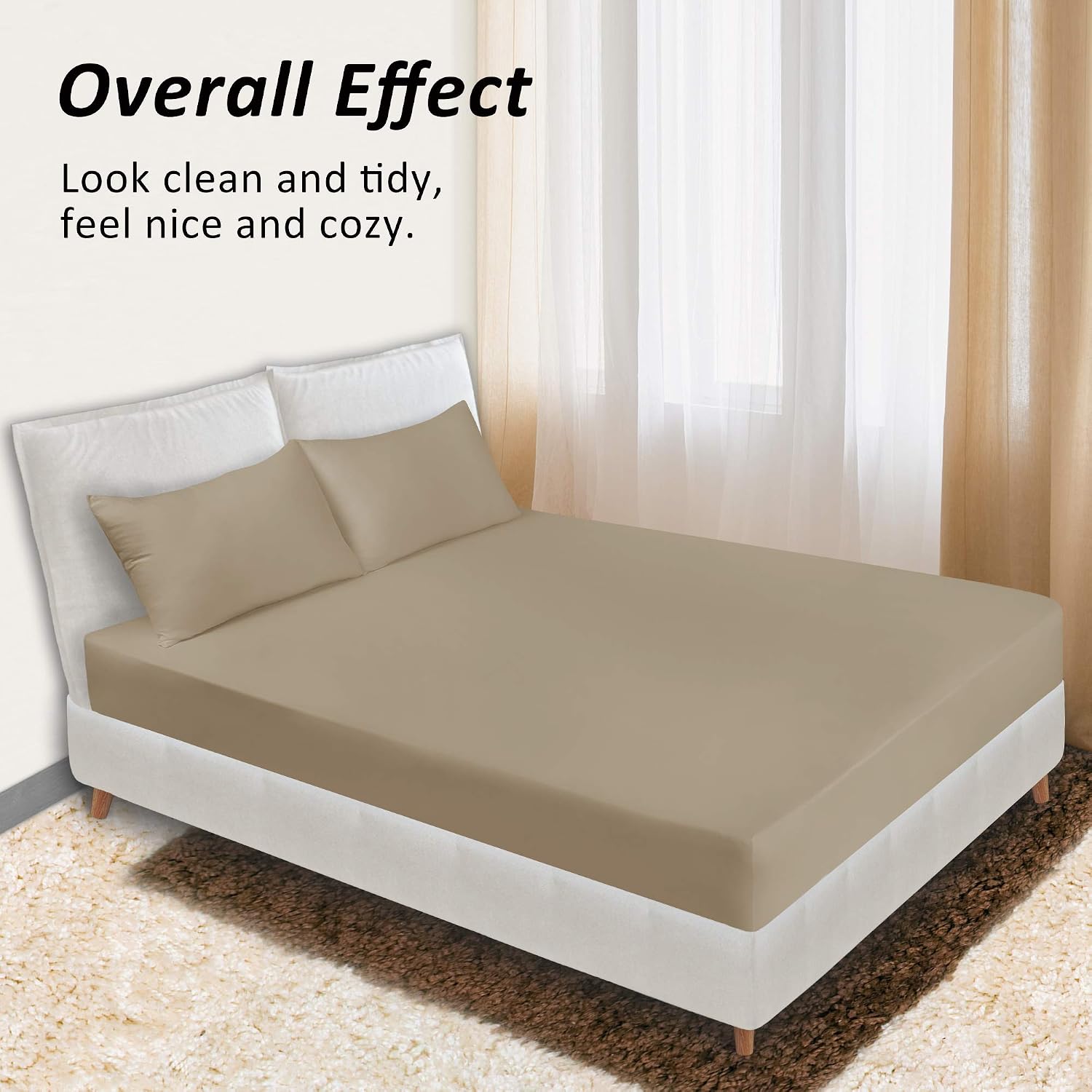 Soft Stretch King Fitted Sheet & 2 Pillowcases Set(No Flat Sheet) - Jersey Knit Microfiber, Super Stretchy & Stay Put for Mattress (Deep: 5"-13"), Wrinkle Resistant, Cal King/King, Taupe