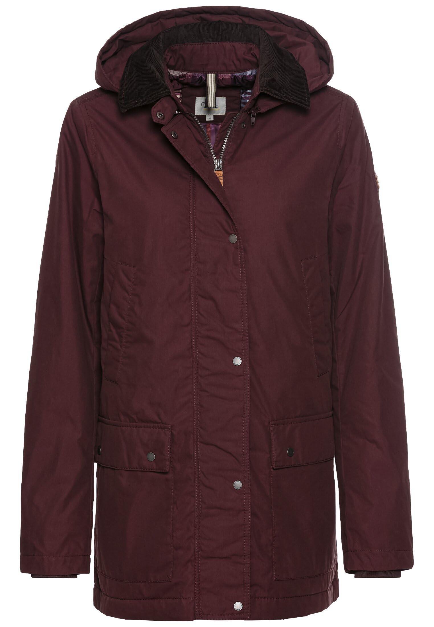 camel active Women's Wax Jacket with Removable Hood, darkred, 12