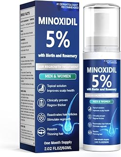 Minoxidil for Men and Women, Hair Growth Serum with Biotin, Rosemary and Batana for Hair Beard Regrowth Treatments Extra Strength Hair Loss Solution, Clinically Proven to Regrow Thicker, 60ML
