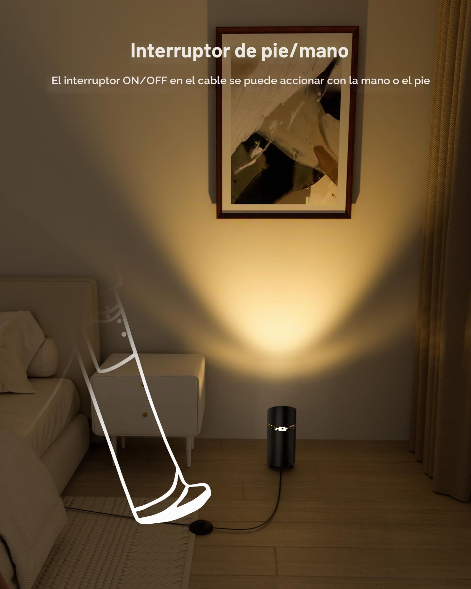 T-SUN 6W LED Uplight Spot con Interruptor de Pie & GU10 Lámpara LED, 2 Pcs | Lámpara de Suelo con 1,8 Metros Cable, Luz Cálida/Natural/Blanca Fría, Lámpara de Pie para Interiores Plantas Murales( Negro)