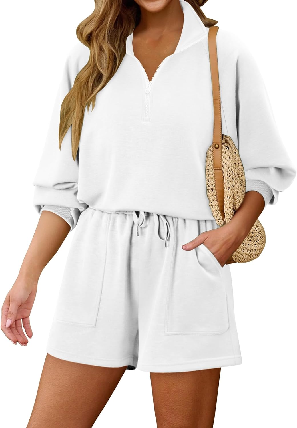 KISSMODA 2 Piece Sets for Women Sweatsuit Casual Tracksuits Long Sleeve Tops and Shorts 2025 Lounge Outfits - Image 3