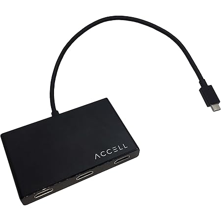 Accell USB-C HDMI Multi-Monitor Splitter - HDMI 1.4 Multi-Stream Transport (MST) Hub - 1x USB Type-C Connector (Thunderbolt 3 Compatible), 3X HDMI 1.4b Output, 4K UHD @30Hz, Black, 3 HDMI Output