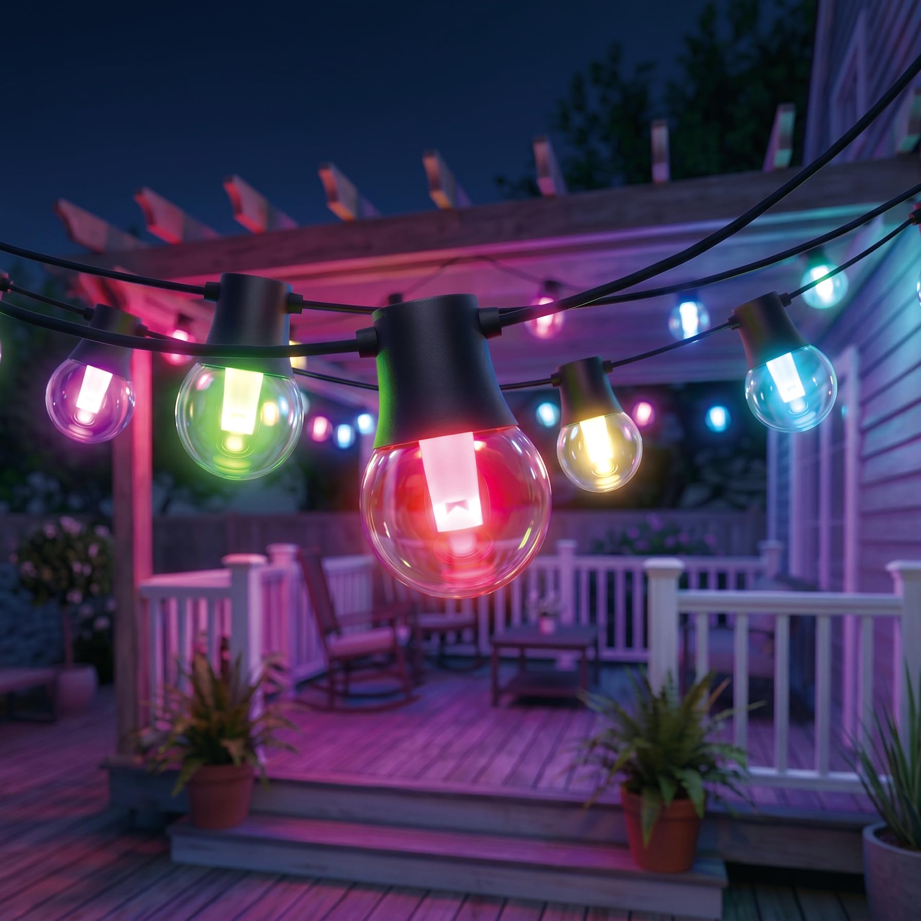 Guirnalda de luces LED G50 RGBW con 15 bombillas multicolor para exterior
