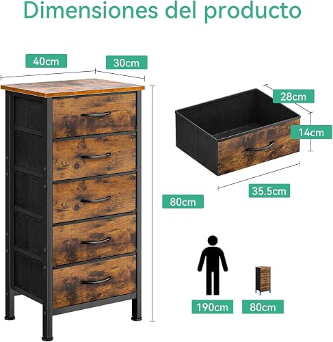 Coleshome Alta Cassettiera Camera da Letto, con 5 Cassetti in Tessuto - 4