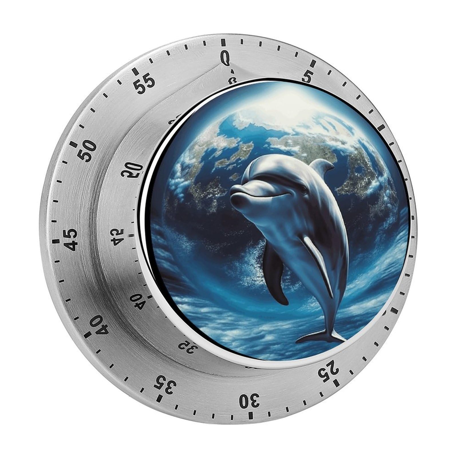 Dolphin Earth Timer Exquisite Stainless Steel Magnetic Timers Waterproof Durable Mechanical Countdown Countup for Loud Alarm for Baking Grilling Studying