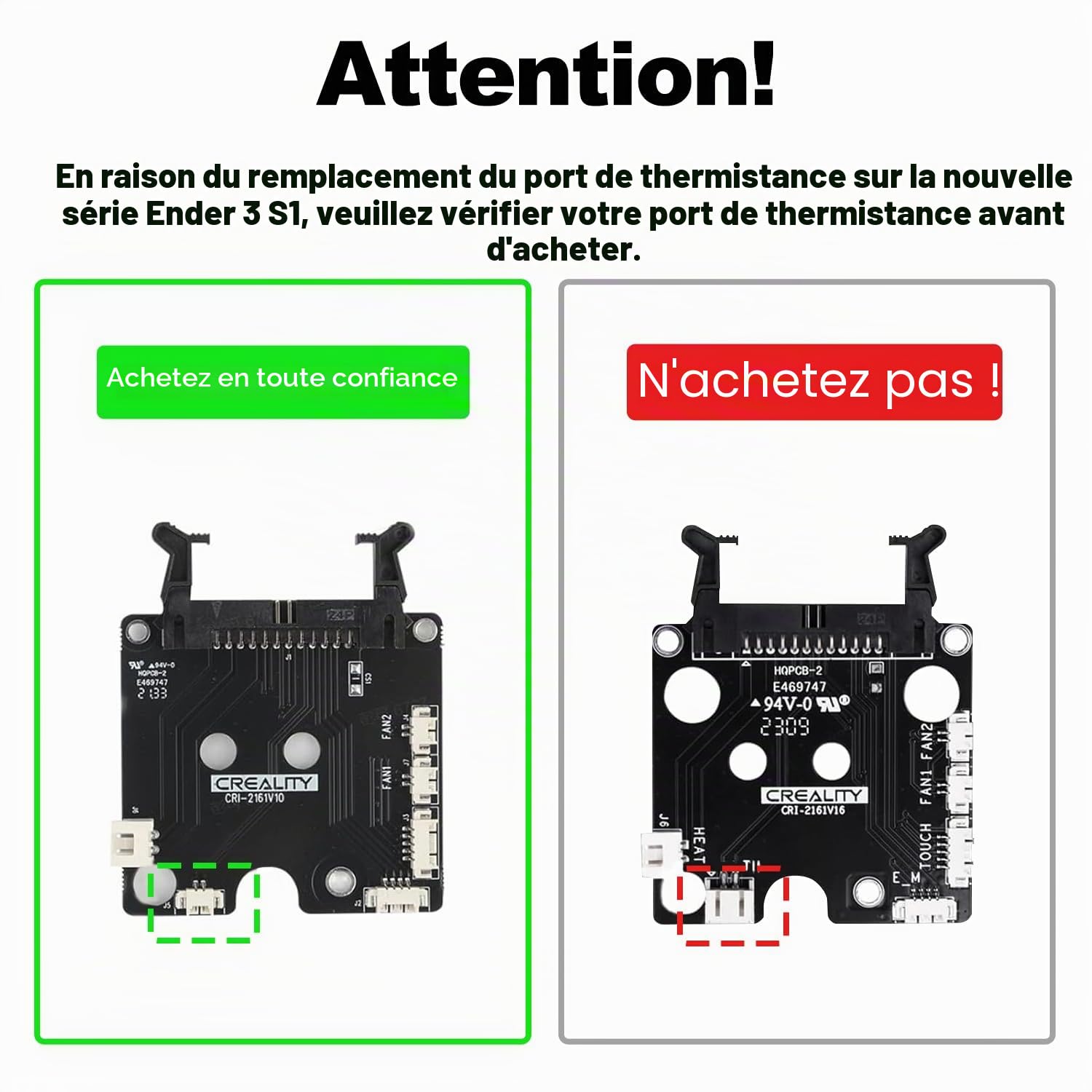 Creality Kit de bloc chauffant Sprite Extrudeuse Thermistances supplémentaires haute température Pro 300 ℃ 572 ℉ Hotend pour Ender-3 S1 Plus, Ender-3S1, Ender-3S1 Pro, CR-10 Smart Pro