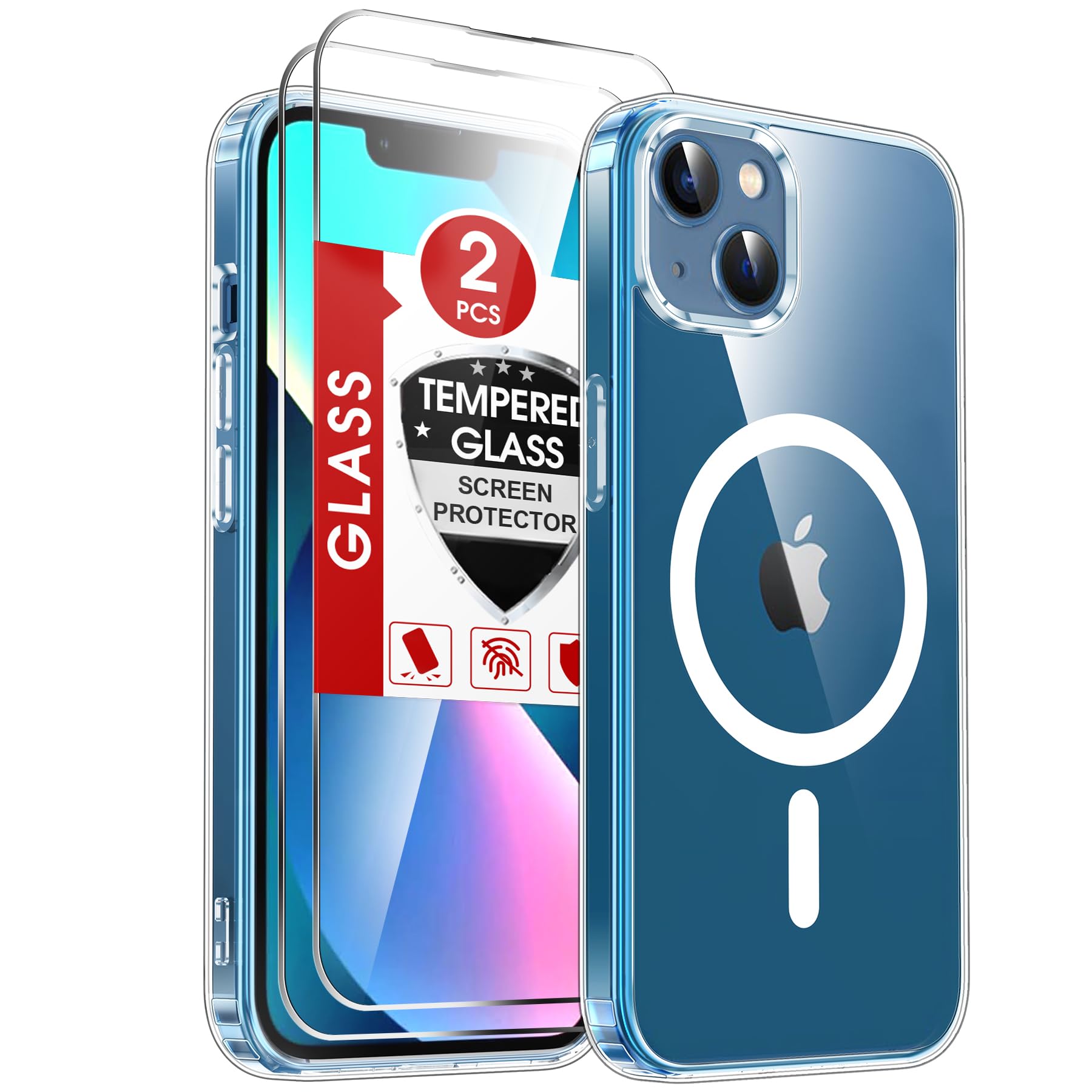 LeYi Cover Magnetica per iPhone 13/14 Trasparente, Compatibile con MagSafe Custodia con 2 Vetro Temperato, Protezione Fotocamera TPU Bumper Originale Antiurto Protettiva Case per Telefono iPhone 13/14