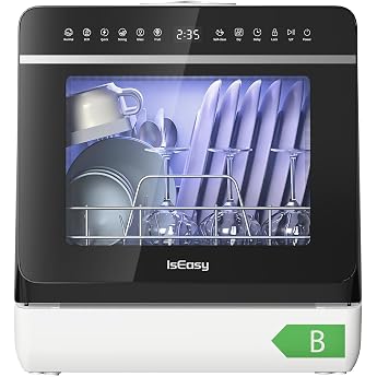 Table Dishwasher with Softening System Mini Dishwasher without Water Connection with Water Tank - Ideal for Camping Single Households & Small Kitchens Slim & Space-Saving [Energy Class B]