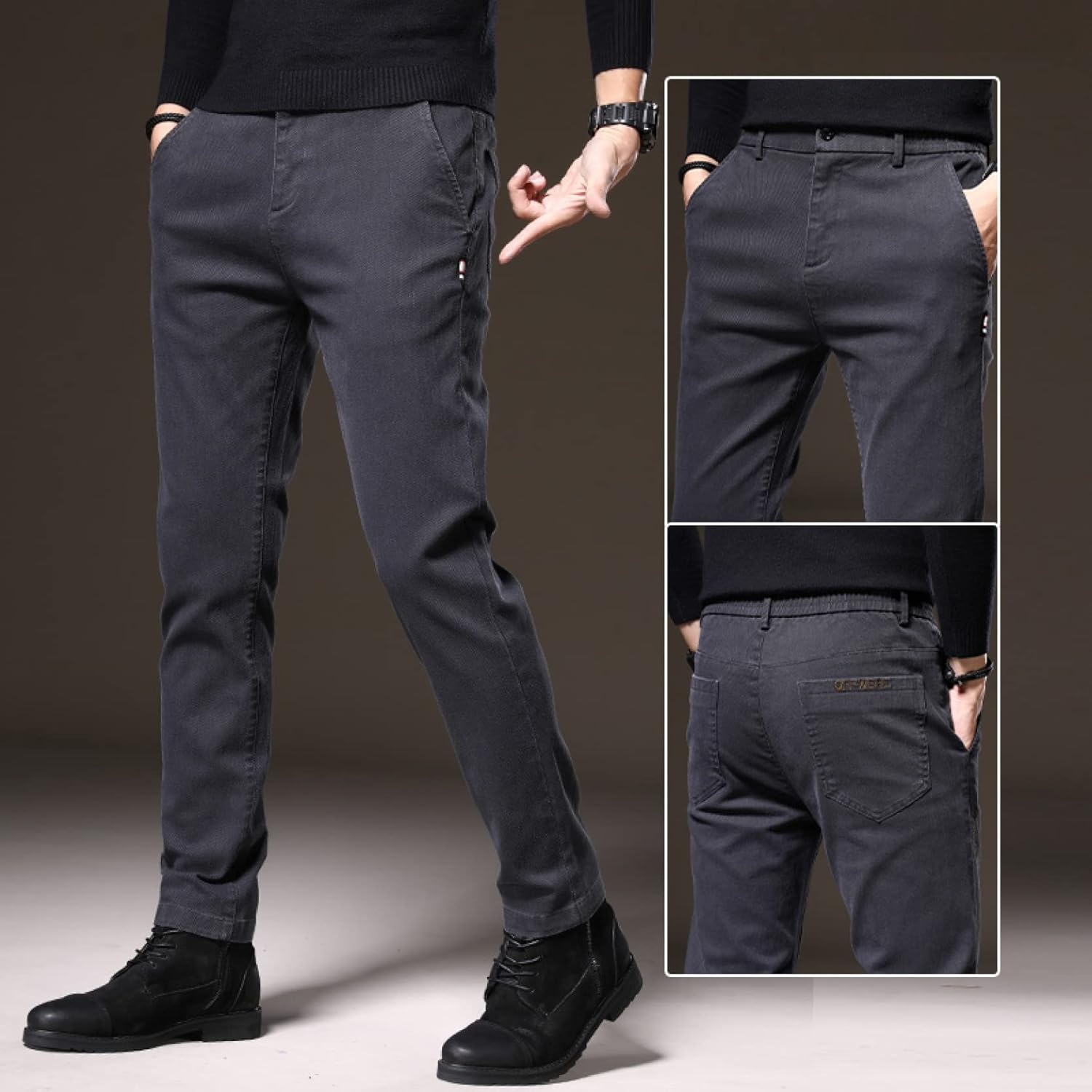 [THLD] チノパン メンズ ロングパンツ ストレッチ ズボン スキニー スリム 無地 フォーマル 仕事着 カジュアル 春 秋 冬