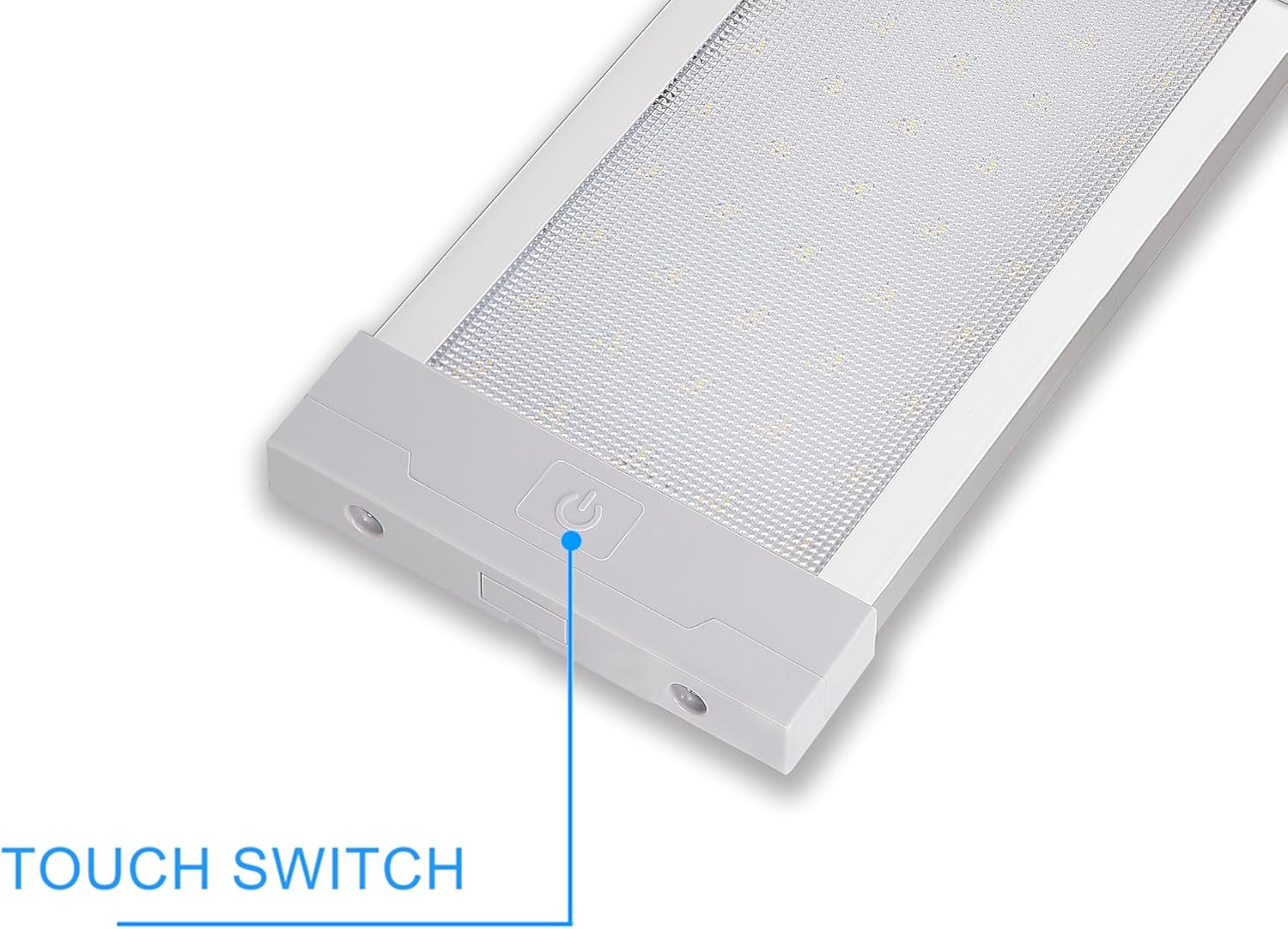 Raycharm RV Enclosed Trailer Interior LED Light Fixture 33.9" x 4.9" Surface Mount, 6000K Cool-White Even Diffused Beam, High Light-Output Low Ampere Draw, 12V/24V DC, On/Off Touch Switch, 1-Pack