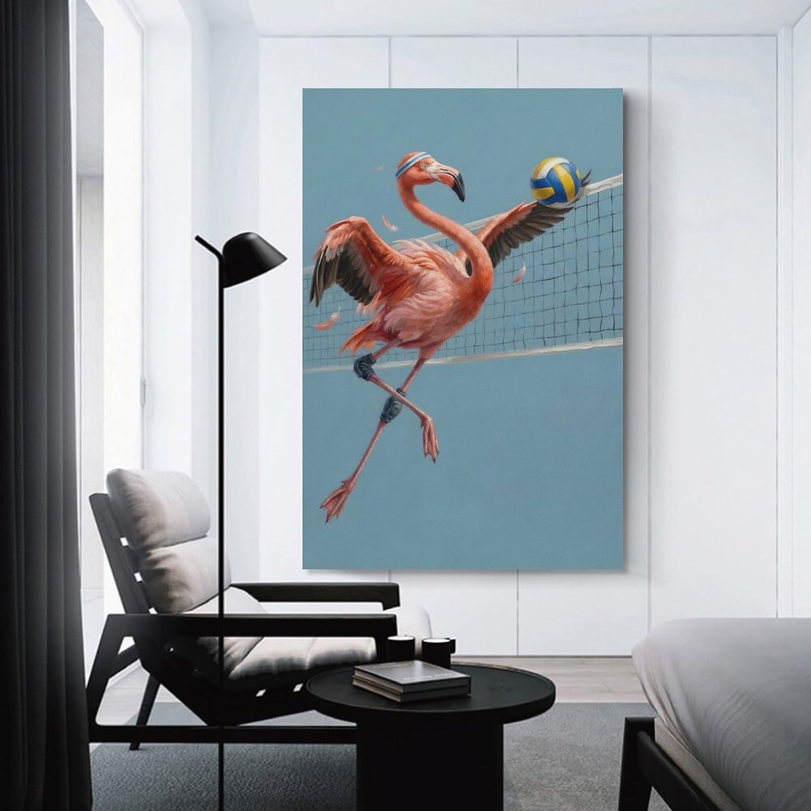 Junmoney Flamingo Playing Volleyball Wall Decor Canvas Print 24x36inch(60x90cm), for Study, Office Or Apartment Decor, A Wall Art Gift for Fresh Interiors