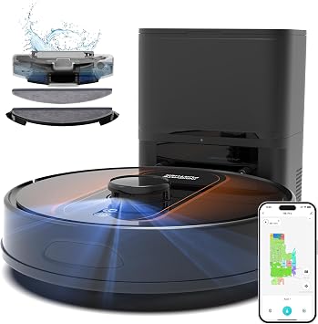 Robot Vacuum and Mop with Mapping 6000Pa LIDAR Navigation Self Emptying Robotic Vacuum,3-in-1 Robot Vacuum for 90 Days Hands-Free Cleaning, Alexa/APP Control Ideal for Pet Hair Hard Floor Carpet Home