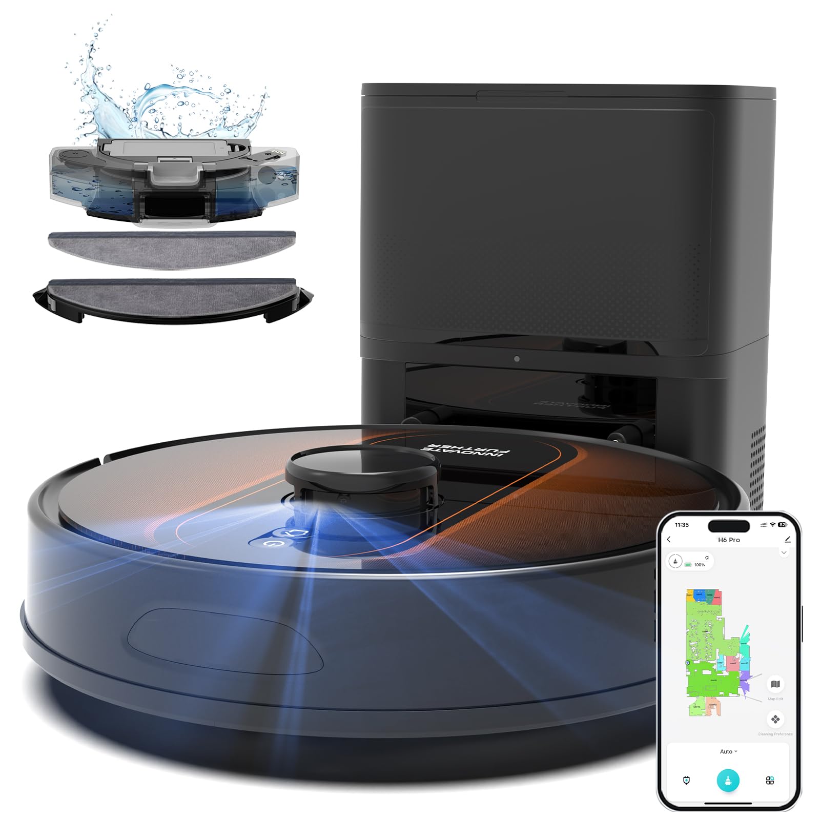 Robot Vacuum and Mop with Mapping: 6000Pa LIDAR Navigation Self Emptying Robotic Vacuum,3-in-1 Robot Vacuum for 90 Days Hands-Free Cleaning, Alexa/APP Control Ideal for Pet Hair Hard Floor Carpet Home