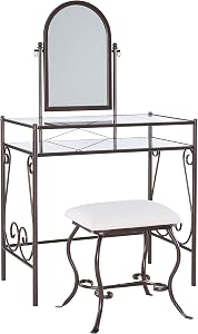 Makeup Vanities That Make Getting Ready Feel Like a Ritual Linon Clarisse Metal Vanity Set with Bench