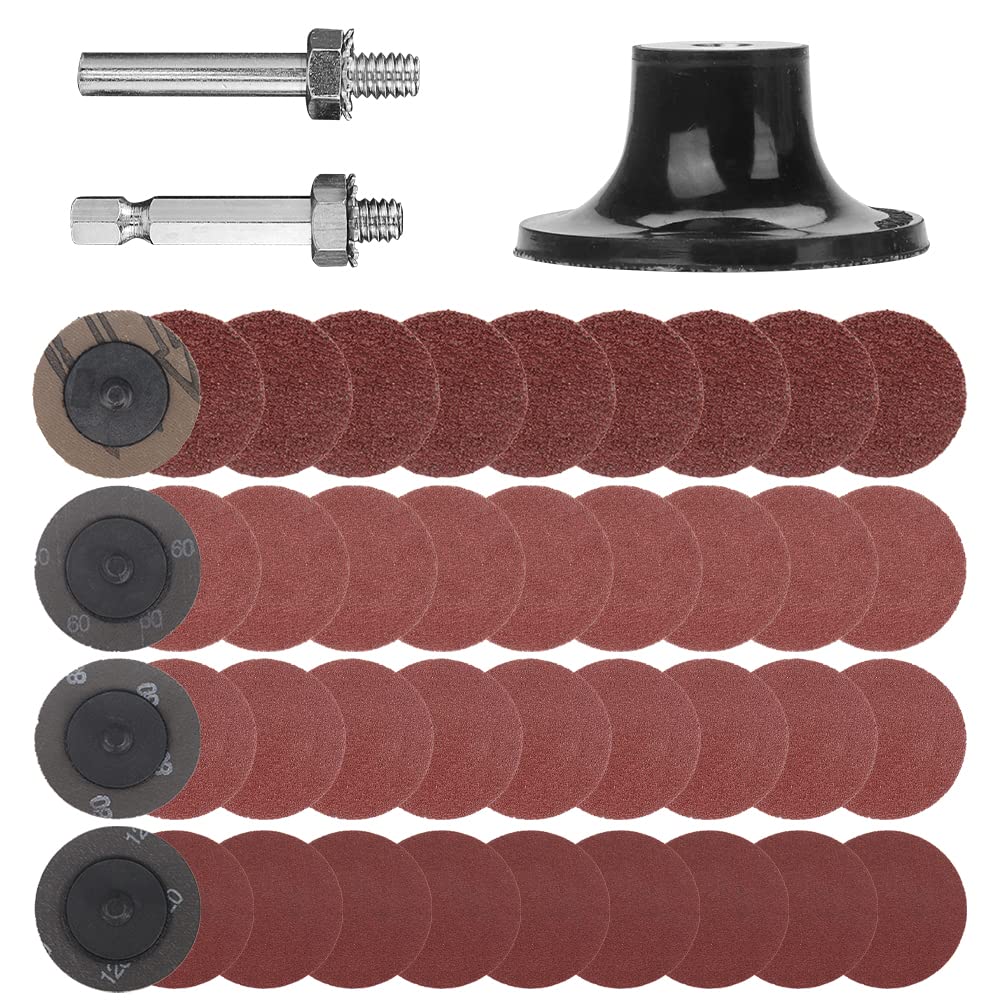 40Pcs 2 inch Roll Lock Quick Change Discs Set, A/O Sanding Discs with 1/4" Holder, for Die Grinder Surface Prep Strip Grind Polish Finish Burr Rust Paint Removal