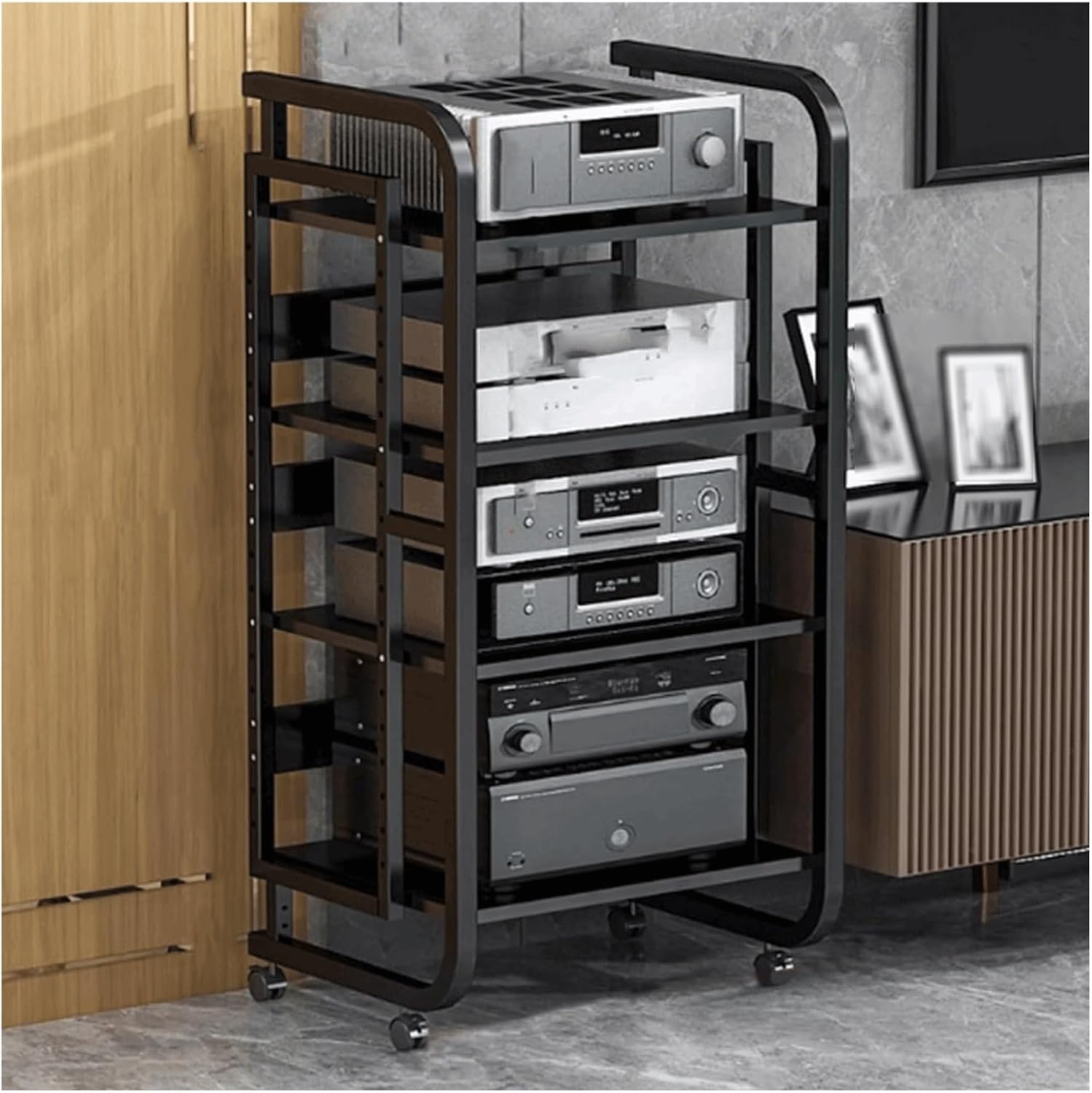 Audio-Video Shelving Audio Rack Tower Stereo Cabinet with Adjustable Shelves AV Media Stand with Wheels Mobile Stereo Stands(White,3 Tier)