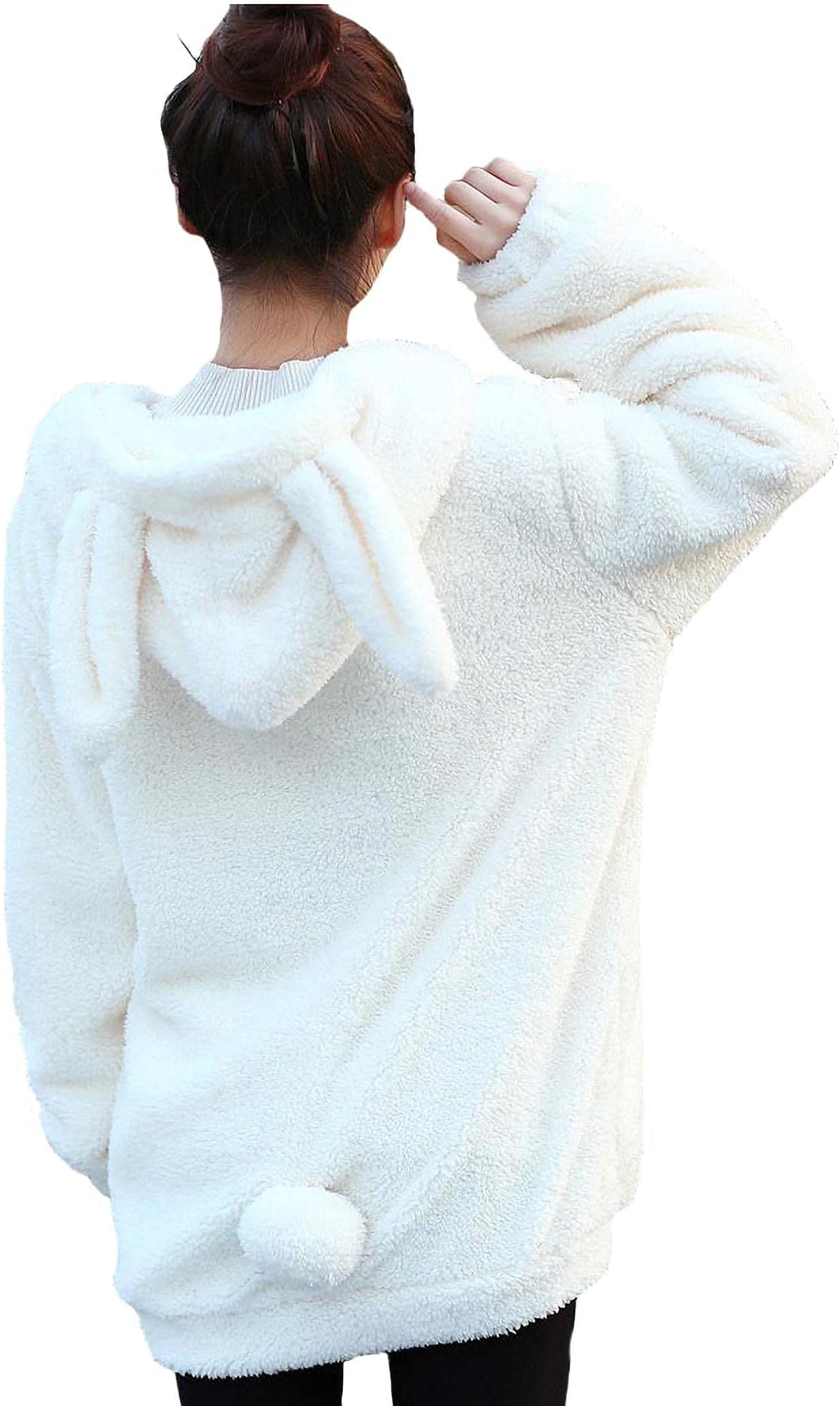 Fluffy Kawaii Bunny/Bear Hoodie Ears&Tail Animal Top Cute Rabbit Zip Jacket Winter Women Girl Sweet Sweater Coat