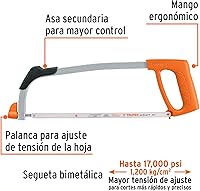 Vista 2 de Truper Marco profesional de sierra para metales de 12" con sierra #ATT-12