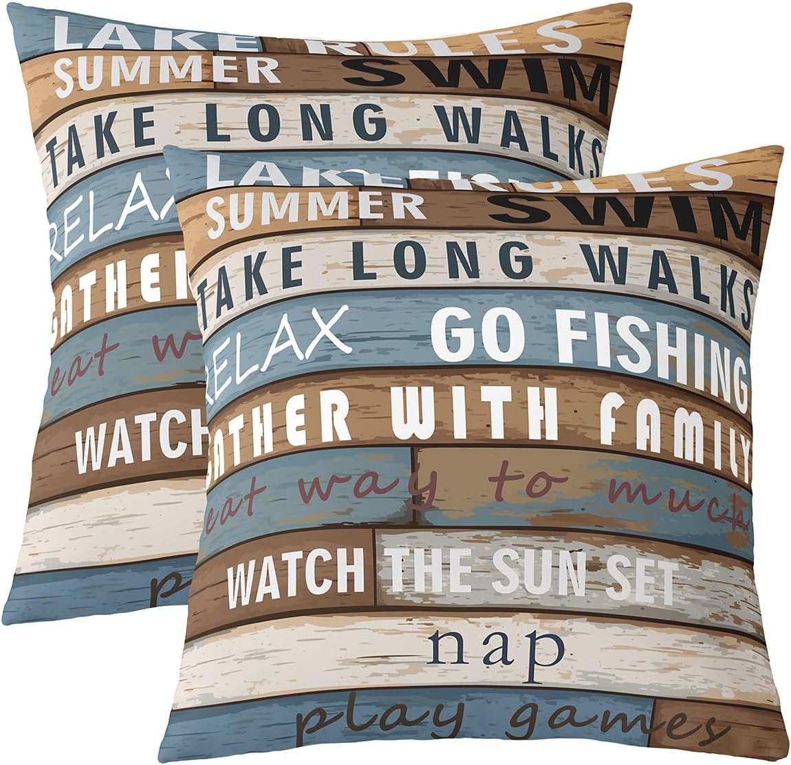 Feelyou Lake House Theme Pillow Covers 24x24 Set of 2 Camping House Decorative Throw Pillow Covers Cases Home Decor Wooden Stripes Camper Cushion Case for Couch Sofa Outdoor