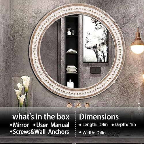 Miniatura 2 de Espejos redondos de madera de 24 pulgadas espejos redondos de baño de granja espejos de pared decorativos rústicos para dormitorio sala de estar o