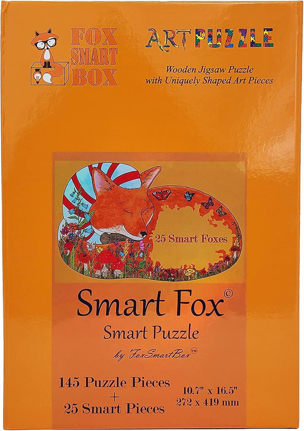 Wooden Puzzle for Adults - Smart Puzzle with Smart Pieces - Made in The USA by FoxSmartBox - 145 Puzzle Pieces + 25 Smart Pieces - Smart Fox