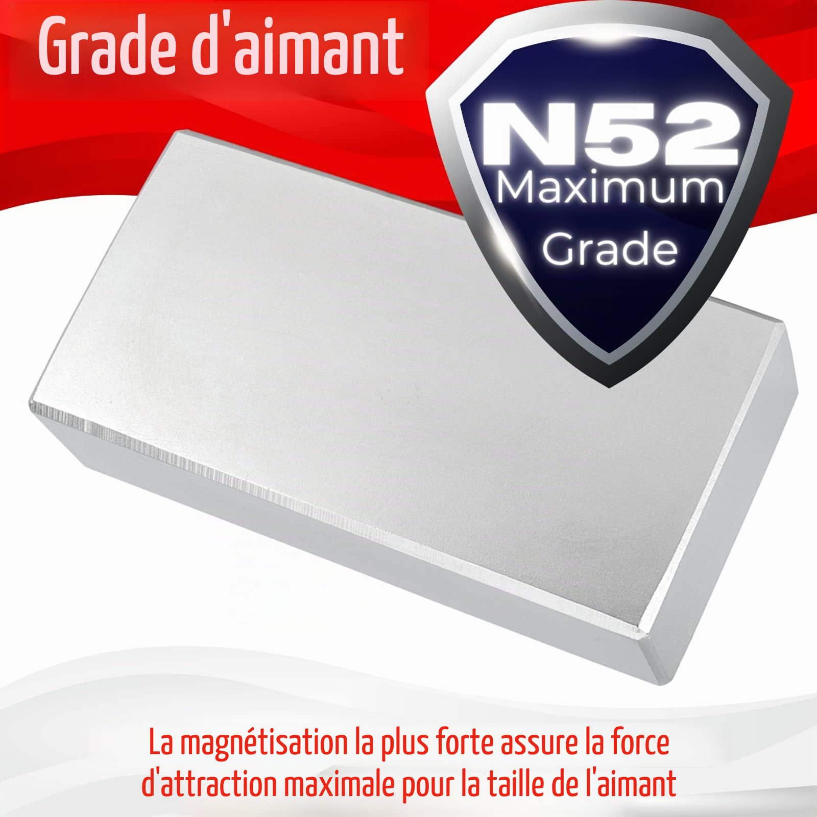 Aimant en néodyme N52 - 80 mm x 40 mm x 20 mm - Extra puissant - Grand aimant en néodyme - Plaque Power Block 220 kg