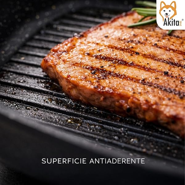 AKITAInk Bistecchiera in Alluminio Pressofuso Antiaderente Quadrata e Rettangolare, Ideale per Carne, Verdure e Grigliate, Compatibile con Induzione, 20x20 cm - 4