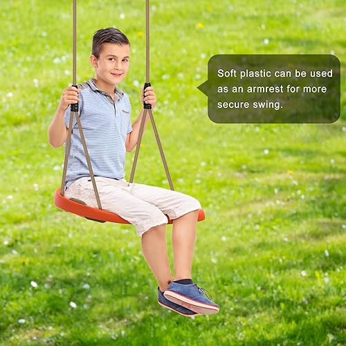 Miniatura 3 de SELEWARE Asiento de columpio de plástico, reemplazo de columpio de árbol antideslizante con cuerda ajustable y 2 mosquetones, juego de columpio