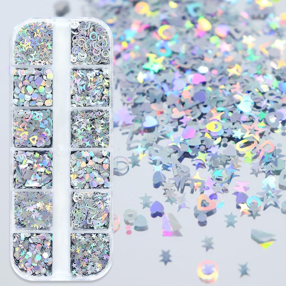 Nail Art 3D Holographic Square Sequins Laser Rectangle Glitter Flakes for Women Girls Manicure Decorations 12 Colors