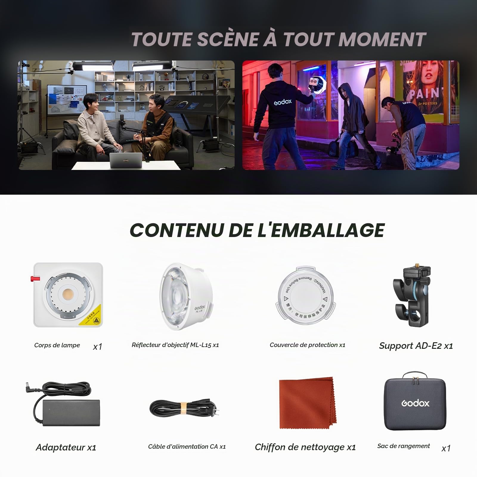 Godox ML100R Éclairage Vidéo LED RGB Video Light 110W 1800K-10000K Éclairage Vidéo Couleur CRI 95+/TLCI 95+ Contrôle via Application Recharge USB-C 14 Effets FX pour le Streaming en Direct Photographi